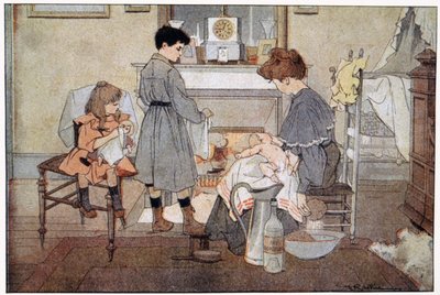 O banho do bebé, c.1930 (imprimir) de Ferdinand Raffin