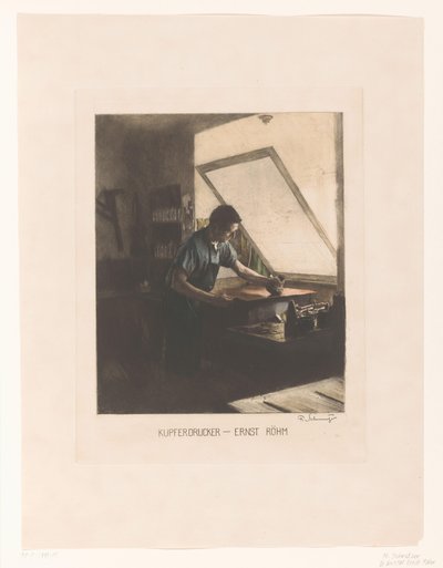 Retrato da impressora Ernst Röhm Copperprinter - Ernst Röhm (título no objeto) de Ferdinand Schmutzer (signed by artist)
