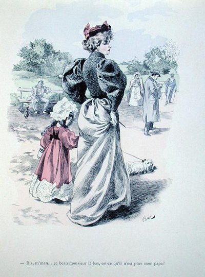 "Mamã, aquele homem ali é o meu pai?", c.1900 (gravura colorida) de Ferdinand Sigismund Bac