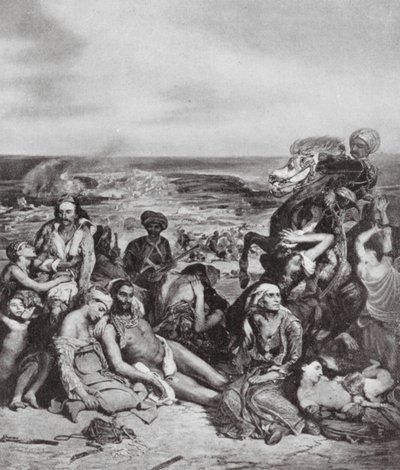 Os massacres em Quios (litografia) de Ferdinand Victor Eugene (after) Delacroix