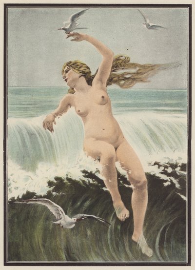Ondas e gaivotas (cor litho) de Ferdinand Victor Eugene (after) Delacroix