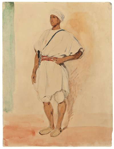 Um marroquino de pé (lápis e aguarela sobre papel) de Ferdinand Victor Eugene Delacroix