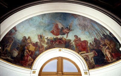 Alexandre o Grande (356-323 AC) fazendo as obras de Homere fechadas em um cassete de ouro. Cúpula da biblioteca do Senat no Palais du Luxembourg, Paris. Pintura de Eugene Delacroix (1798-1863) de Ferdinand Victor Eugene Delacroix