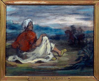Um árabe sentado no campo na beira de uma estrada Pastel de Eugene Delacroix (1798-1863) Século XIX Coleção Particular de Ferdinand Victor Eugene Delacroix