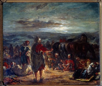 Acampamento árabe à noite. Pintura de Eugene Delacroix (1798-1863) de Ferdinand Victor Eugene Delacroix