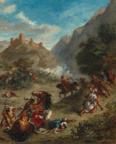 Árabes lutando nas montanhas de Ferdinand Victor Eugene Delacroix