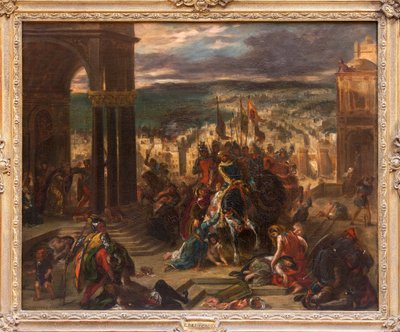 Captura de Constantinopla pelos Croises, Pintura de Eugene Delacroix (1798-1863), mostrando o acontecimento histórico de 12 de Abril de 1204, durante a 4ª Cruzada, versão reduzida e variante da pintura do Salão de 1841, encomendada por Louis Philippe para de Ferdinand Victor Eugene Delacroix