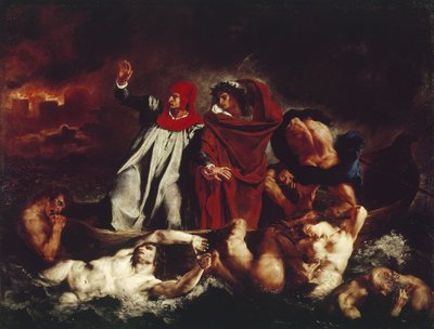 Barco do Dante, da Divina Commedia de Dante Alighieri (óleo sobre tela de Ferdinand Victor Eugene Delacroix