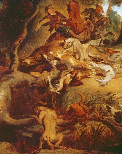 Detalhe da Caçada ao Javali, depois de uma pintura de Rubens, c.1840-50 (ver 203232) de Ferdinand Victor Eugene Delacroix