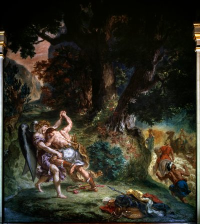 Luta entre Jacob e o Anjo detalhe de 1860: Pintura de Eugene Delacroix (1798-1863) Igreja Saint Sulpice Paris. de Ferdinand Victor Eugene Delacroix