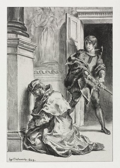 Hamlet: Hamlet tenta matar o rei, 1843. de Ferdinand Victor Eugene Delacroix