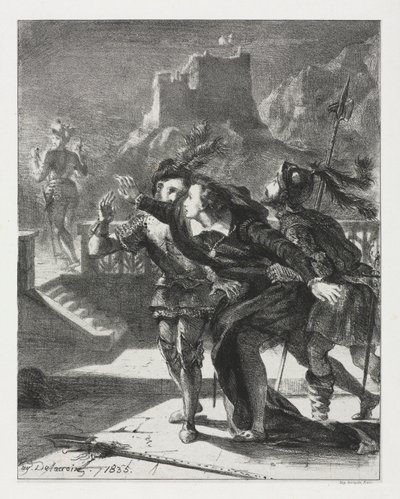 Hamlet: Hamlet corre para seguir o fantasma de seu pai, 1835. de Ferdinand Victor Eugene Delacroix