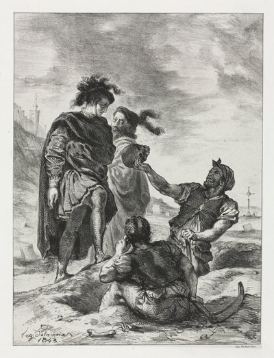 Hamlet: Hamlet e Horatio com os Coveiros, 1843. de Ferdinand Victor Eugene Delacroix