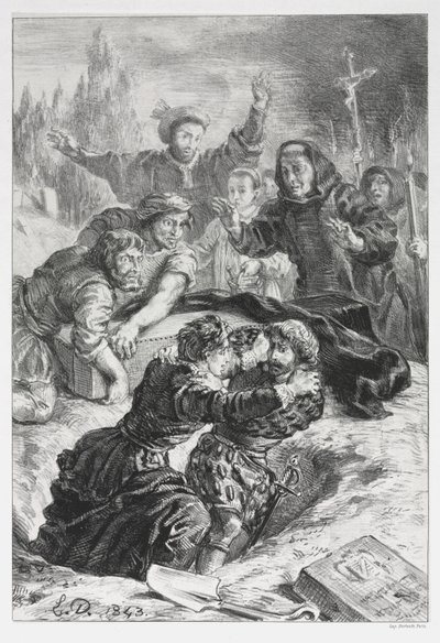 Hamlet: Hamlet e Laertes no Túmulo de Ofélia, 1843. de Ferdinand Victor Eugene Delacroix