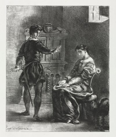 Hamlet: Hamlet e Ophelia, 1834. de Ferdinand Victor Eugene Delacroix
