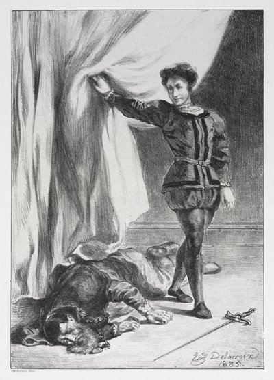 Hamlet: Hamlet e o Cadáver de Polônio, 1835. de Ferdinand Victor Eugene Delacroix