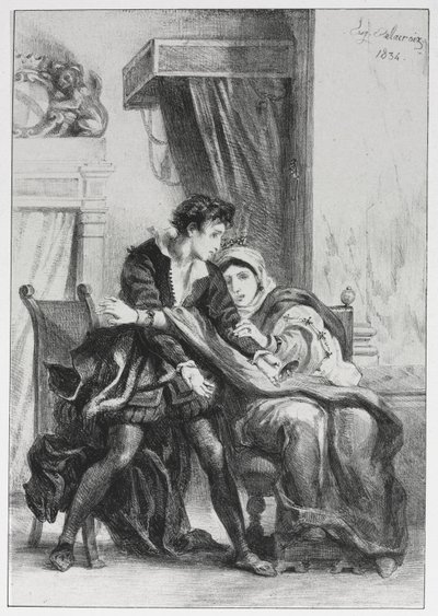Hamlet: Hamlet e a rainha, 1834. de Ferdinand Victor Eugene Delacroix