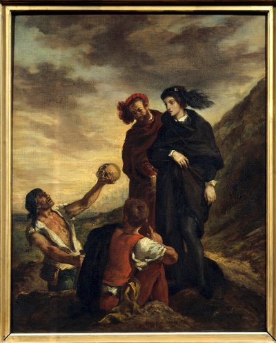 Hamlet e Horatio na Ilustração do Acto V da peça "Hamlet" de William Shakespeare (1564-1616). Pintura (Vanite) de Eugene Delacroix (1798-1863) 1839 Dim. 0,81 x 0,65 m Paris. Museu do Louvre de Ferdinand Victor Eugene Delacroix