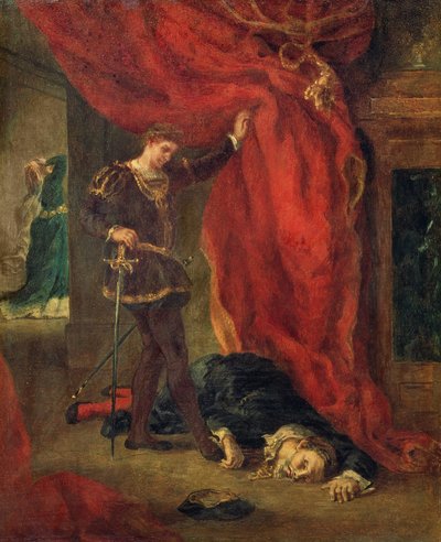 Hamlet perante o corpo de Polonius de Ferdinand Victor Eugene Delacroix