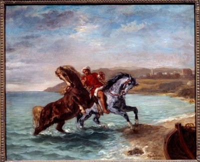 Cavalos a saírem do mar. Pintura de Eugene Delacroix (1798-1863) de Ferdinand Victor Eugene Delacroix