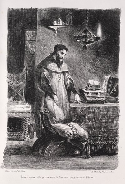 Ilustrações para Faust: Faust em seu camarim, 1828. de Ferdinand Victor Eugene Delacroix
