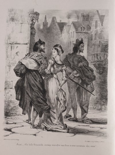 Ilustrações para Faust: Faust procura seduzir Marguerite, 1828. de Ferdinand Victor Eugene Delacroix