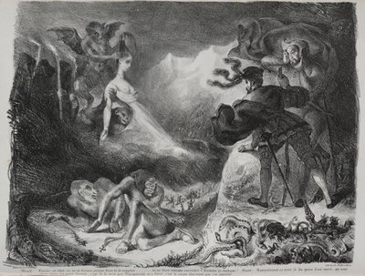 Ilustrações para Faust: Marguerites sombra aparece para Faust, 1828. de Ferdinand Victor Eugene Delacroix