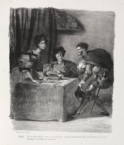 Ilustrações para Faust: Méphistophelés está em Marthe, 1828. de Ferdinand Victor Eugene Delacroix