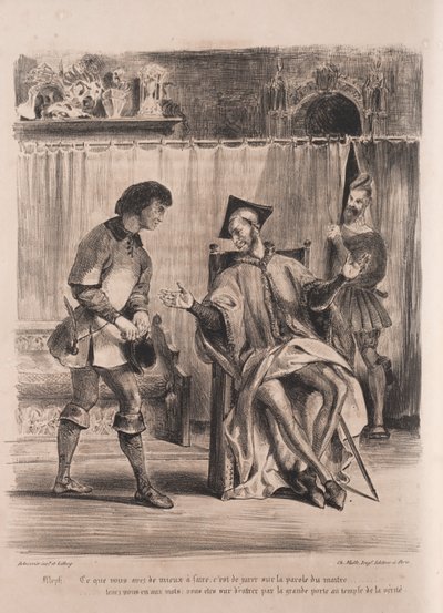 Ilustrações para Faust: Méphistophélé recebe o estudante, 1828. de Ferdinand Victor Eugene Delacroix