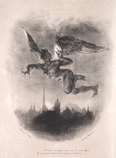 Ilustrações para Faust: Méphistophélés no ar, 1828. de Ferdinand Victor Eugene Delacroix