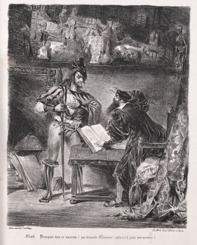 Ilustrações para Faust: Méphistophélés visitam Faust, 1828. de Ferdinand Victor Eugene Delacroix