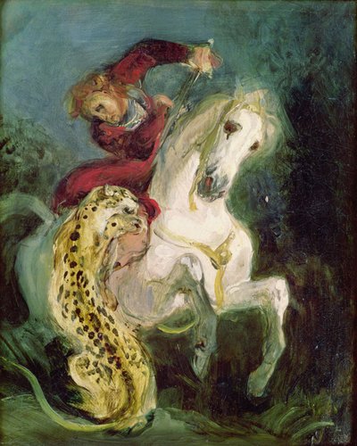 Jaguar atacando um cavaleiro, c.1855 de Ferdinand Victor Eugene Delacroix