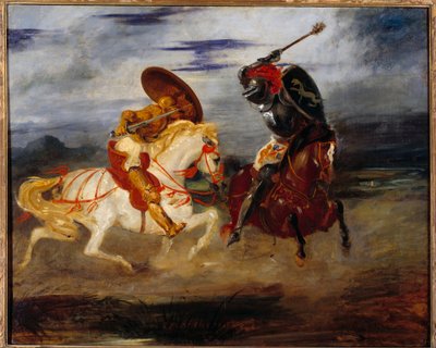 Os cavaleiros lutam no campo. Pintura de Eugene Delacroix (1798-1863) de Ferdinand Victor Eugene Delacroix