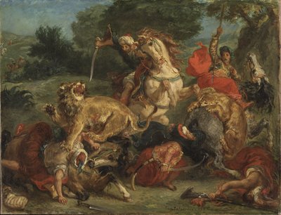 La chasse au lion - A caça ao leão, de Delacroix, Eugene (1798-1863). Óleo sobre tela de Ferdinand Victor Eugene Delacroix