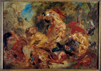 Caça ao leão. Esboço de Eugene Delacroix (1798-1863) de Ferdinand Victor Eugene Delacroix