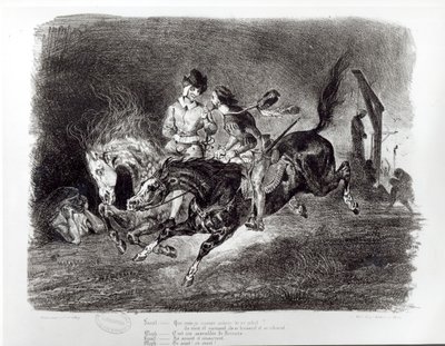 Mefistófeles e Fausto cavalgando na noite, Ilustração para Fausto de Goethe, 1828 de Ferdinand Victor Eugene Delacroix