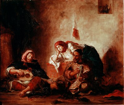 Orientalismo: "Músicos judeus de Mogador, Marrocos" Pintura de Eugene Delacroix (1798-1863) Sol do século XIX. 046x0,55 m Paris, Musee du Louvre de Ferdinand Victor Eugene Delacroix