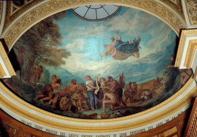Orphee vem policiar os gregos ainda selvagens e ensinar as artes da paz Fresco por Eugene Delacroix (1798-1863) decorando a cúpula da biblioteca da Assembleia Nacional (Palais Bourbon) 1843 Paris de Ferdinand Victor Eugene Delacroix