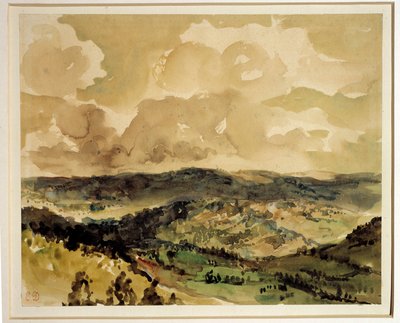 Vista panorâmica das colinas arborizadas ao redor de Croze Watercolour por Eugene Delacroix (1798-1863) Por volta de 1855 Sol. 0,21 x 0,26 m Paris. Museu do Louvre de Ferdinand Victor Eugene Delacroix