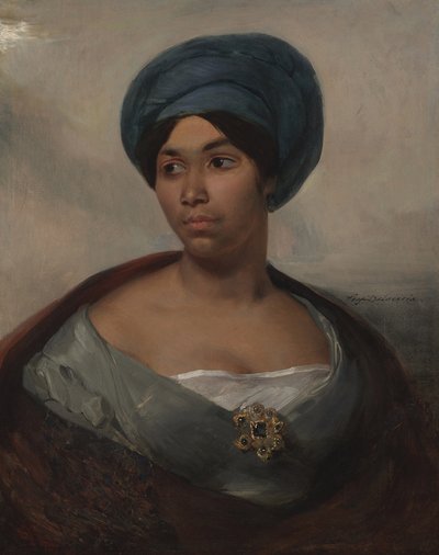 Retrato de uma mulher em um turbante azul, c.1827 (óleo sobre tela) de Ferdinand Victor Eugene Delacroix