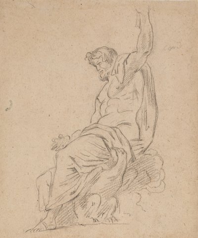 Recto: Figura sentada de um homem, possivelmente de Júpiter, sobre uma águia, alcançando com a sua mão esquerda de Ferdinand Victor Eugene Delacroix