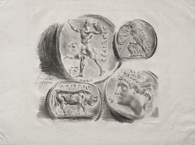 Folha de quatro medalhas antigas, 1825. de Ferdinand Victor Eugene Delacroix