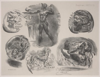 Folha de Seis Medalhas Antigas de Ferdinand Victor Eugene Delacroix