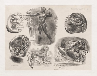Folha de Seis Moedas Antigas, 1825. de Ferdinand Victor Eugene Delacroix