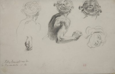 Folha de estudos para a "Justiça de Trajano", c.1840 (lápis sobre papel) de Ferdinand Victor Eugene Delacroix
