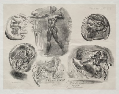 Folha com Seis Medalhas Antigas, 1825. de Ferdinand Victor Eugene Delacroix