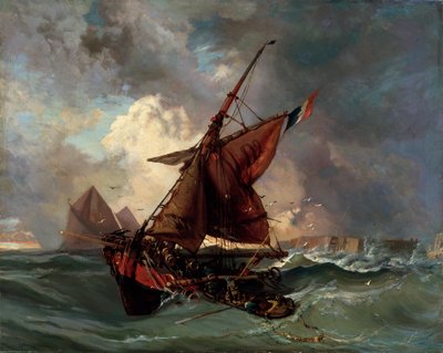 Navios em um mar tempestuoso, século XIX de Ferdinand Victor Eugene Delacroix