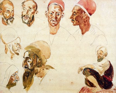 Esboços de cabeças de Ferdinand Victor Eugene Delacroix