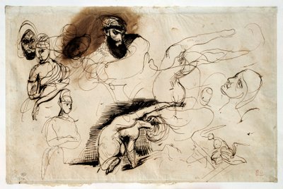 Estudo para a morte de Sardanapale. Desenho de Eugene Delacroix (1798-1863) de Ferdinand Victor Eugene Delacroix