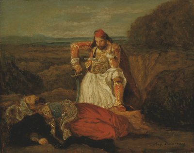 O Giaour contemplando o Hassan morto, c.1829 (óleo sobre tela) de Ferdinand Victor Eugene Delacroix